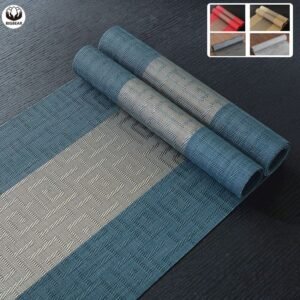 Blue Table Mat Set 7 Pcs | 6 Dining Placemats + 1 Table Runner | 30×45 cm & 30×135 cm