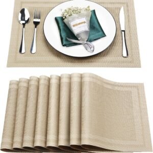 Golden Table Mat Set 7 Pcs | 6 Dining Placemats + 1 Table Runner | 30×45 cm & 30×135 cm