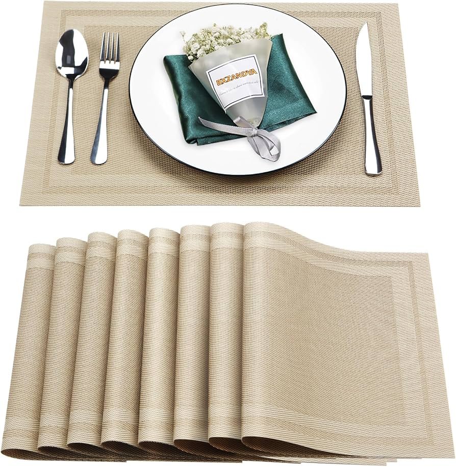 Golden Table Mat Set 7 Pcs | 6 Dining Placemats + 1 Table Runner | 30×45 cm & 30×135 cm