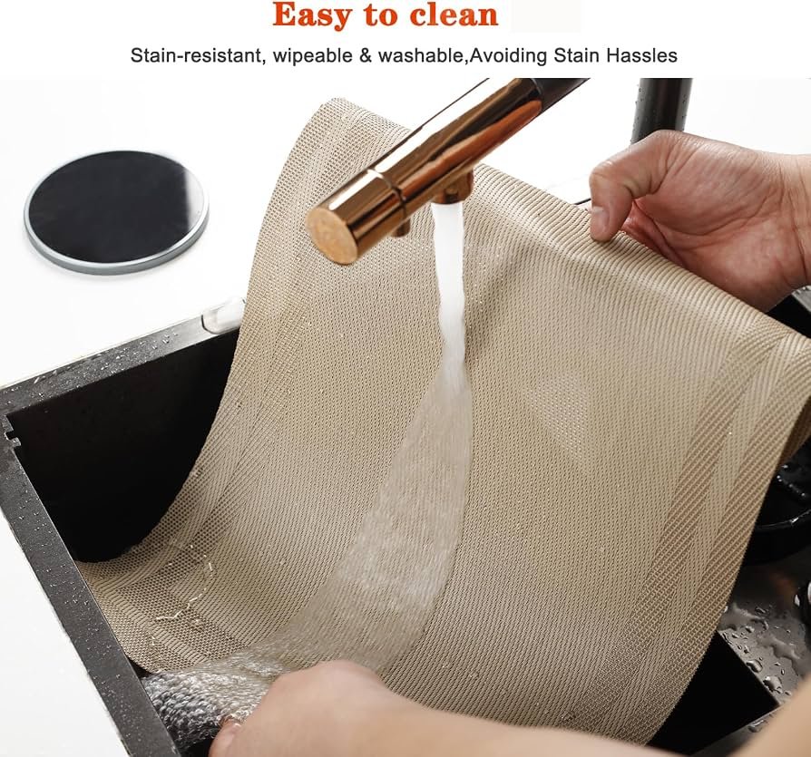 Golden Table Mat Set 7 Pcs | 6 Dining Placemats + 1 Table Runner | 30×45 cm & 30×135 cm - Image 3